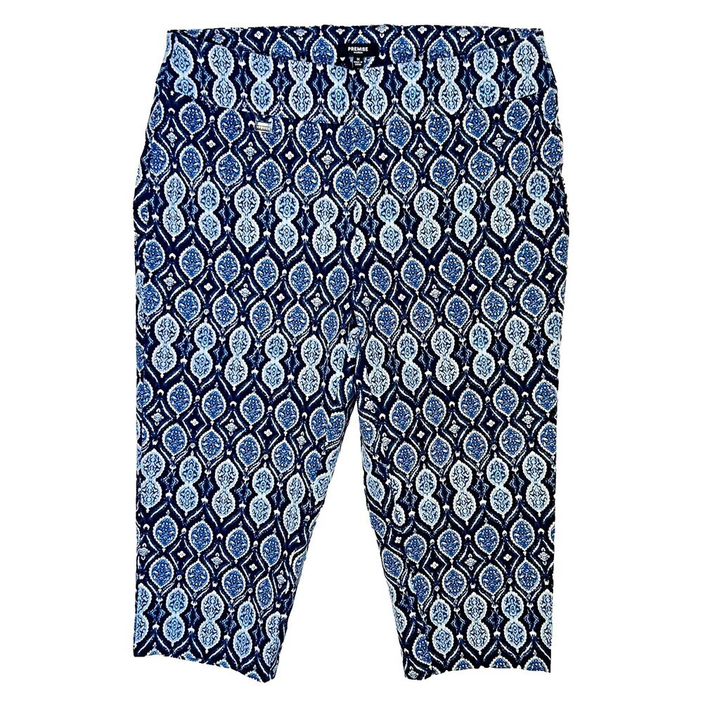 Premise Capri Pants Womens 1X Blue Moroccan Print Stretch Pull On